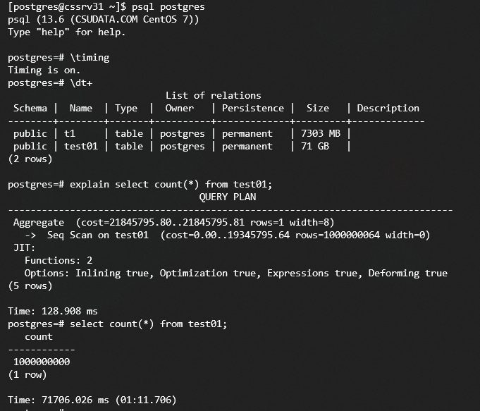 PostgreSQL13.6 全表扫描性能